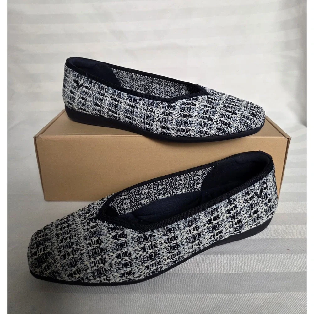 VIVAIA Walker Multi‎ Blue Tweed Square Toe Flats New Size EU 38.5 US 7